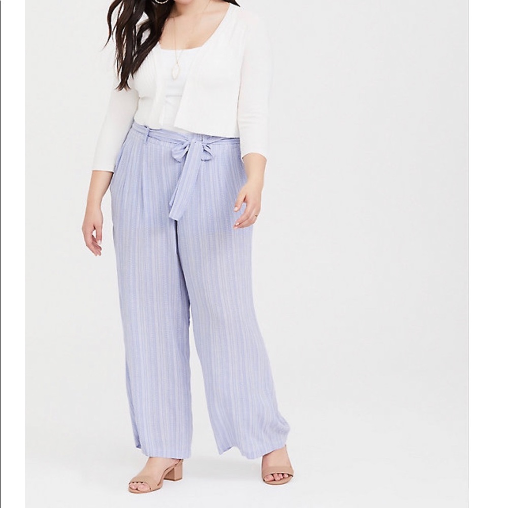 BLUE & WHITE GAUZE TIE BELL SLEEVE PANTS NWT 1X